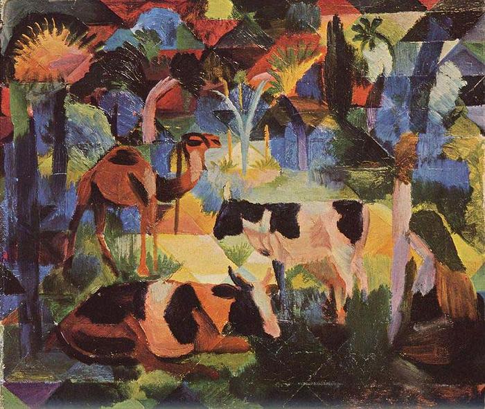 August Macke Landschaft mit Kuhen und Kamel oil painting picture